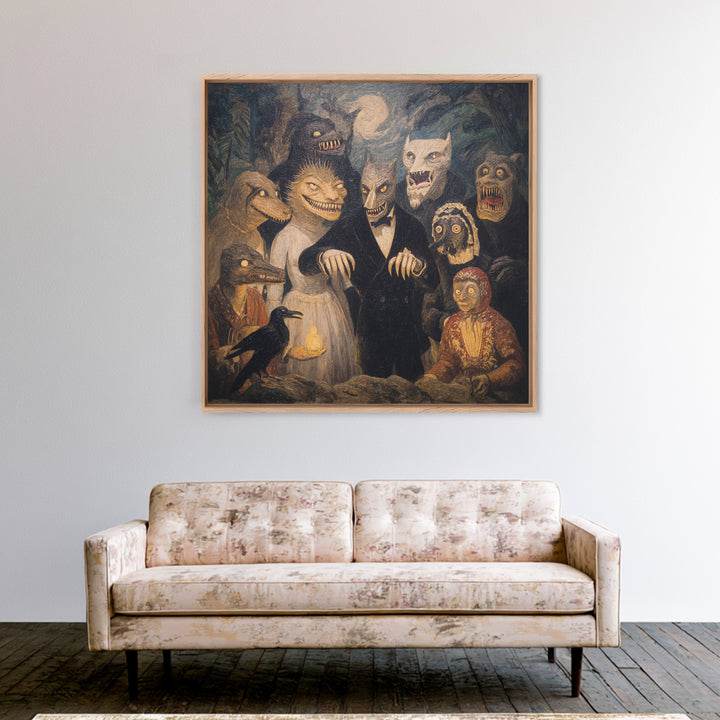 The Monster Family Portrait, Expressionist Gothic Art, Square Wall Art, Dark Halloween Decor, Framed Canvas Print, Halloween Wall Art