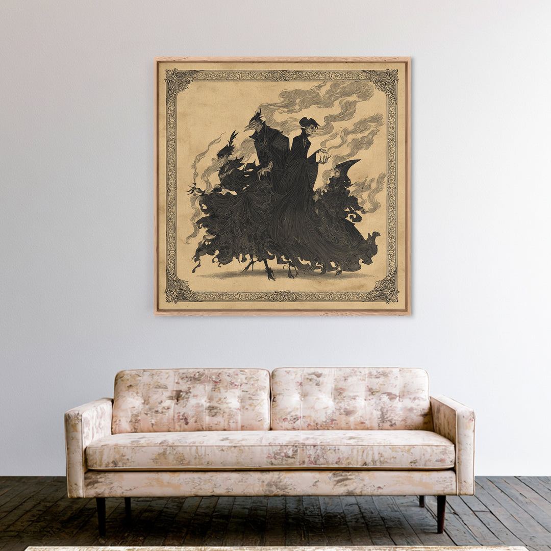 The Monster Family Portrait, Decadent Line Art, Square Wall Art, Gothic Horror Wall Art, Canvas Print, Halloween Wall Art