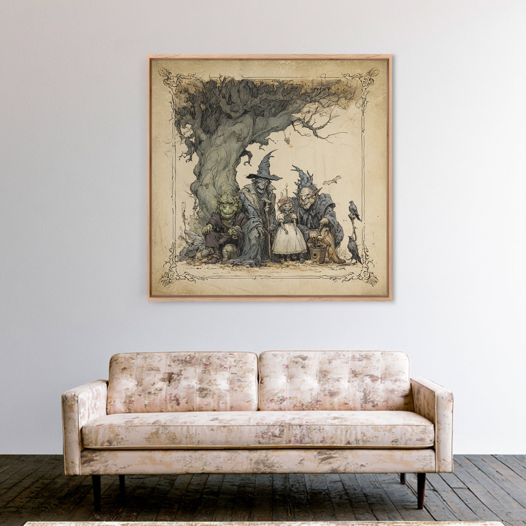 The Monster Family Portrait, Gothic Storybook Art, Square Wall Art, Dark Fantasy Wall Art, Canvas Print, Halloween Wall Art