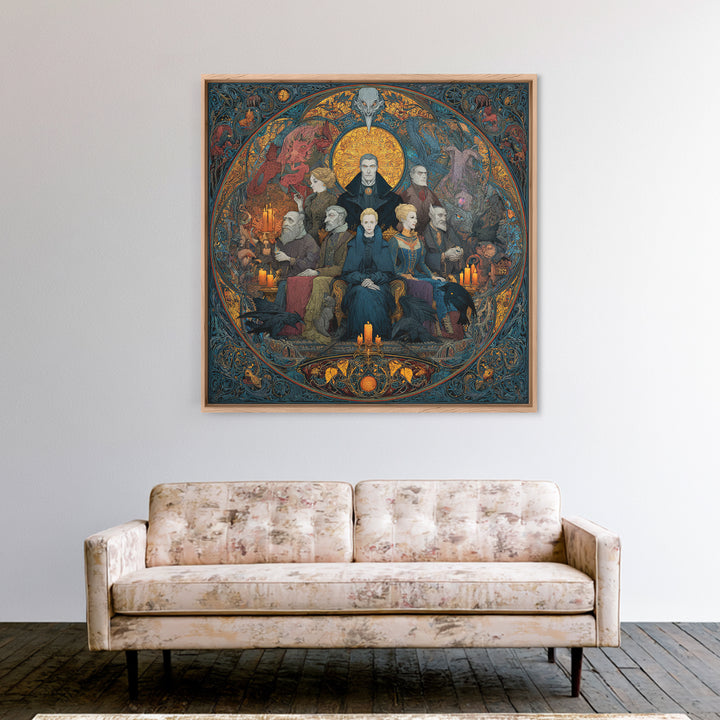 The Monster Family Portrait, Stained Glass Gothic Art, Square Wall Art, Gothic Horror Wall Art, Framed Canvas Print, Halloween Wall Art