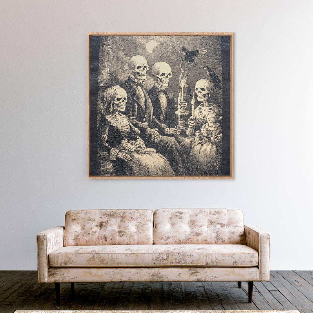 The Monster Family Portrait, Macabre Folk Print Art, Square Wall Art, Gothic Horror Wall Art, Canvas Print, Halloween Wall Art