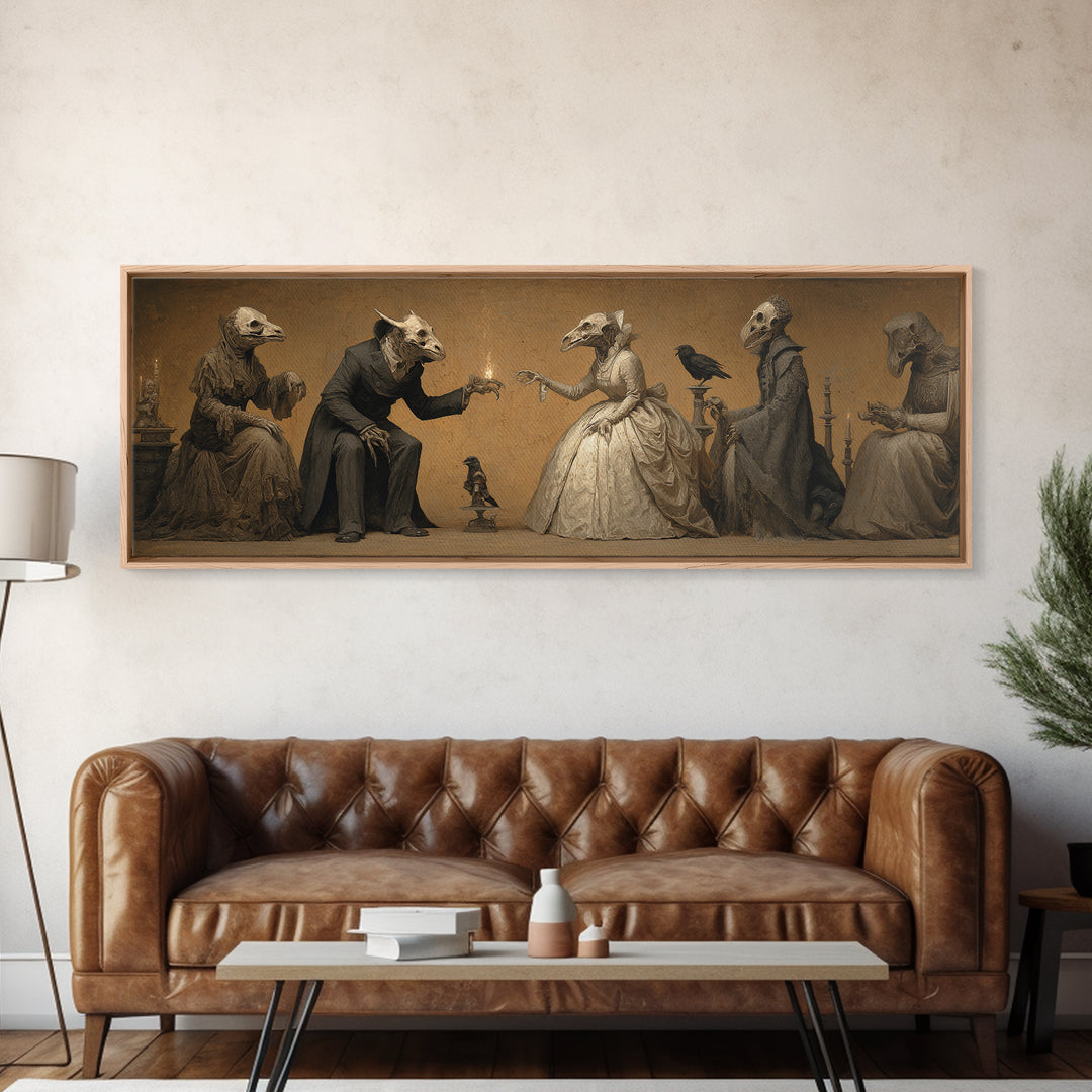 The Monster Family Portrait, Surreal Apocalyptic Art, Extra Wide Wall Art, Dark Halloween Decor, Framed Canvas Print