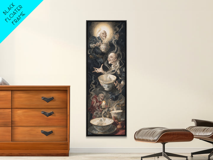 Tiny Ghosts In Teacups, Dark Renaissance Art, Tall Narrow Wall Art, Dark Halloween Decor, Framed Canvas Print, Halloween Wall Art
