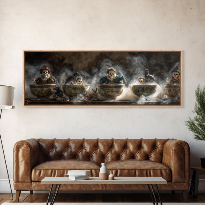 Tiny Ghosts In Teacups, Danse Macabre Art, Extra Wide Wall Art, Dark Fantasy Wall Art, Framed Canvas Print
