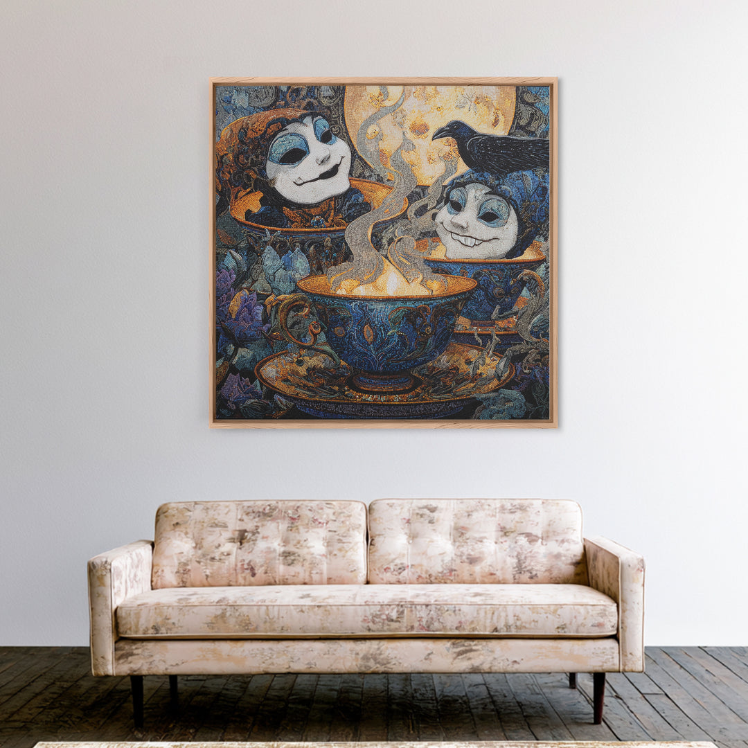 Tiny Ghosts In Teacups, Stained Glass Gothic Art, Square Wall Art, Gothic Horror Wall Art, Canvas Print, Halloween Wall Art