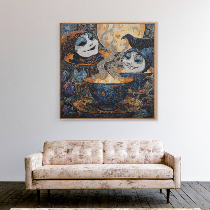 Tiny Ghosts In Teacups, Stained Glass Gothic Art, Square Wall Art, Gothic Horror Wall Art, Canvas Print, Halloween Wall Art