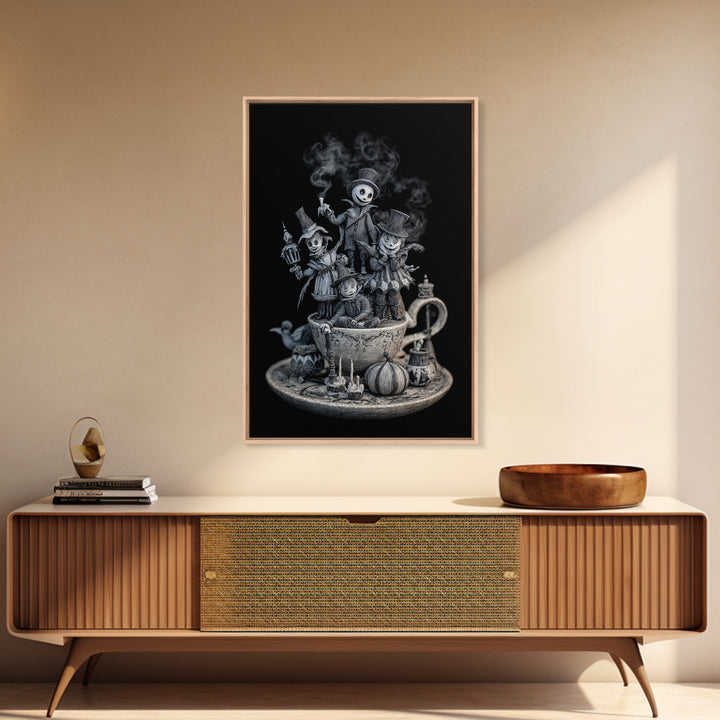Tiny Ghosts In Teacups, Victorian Macabre Art, Vertical Wall Art, Macabre Wall Art, Canvas Print, Halloween Wall Art, Gothic Home Decor