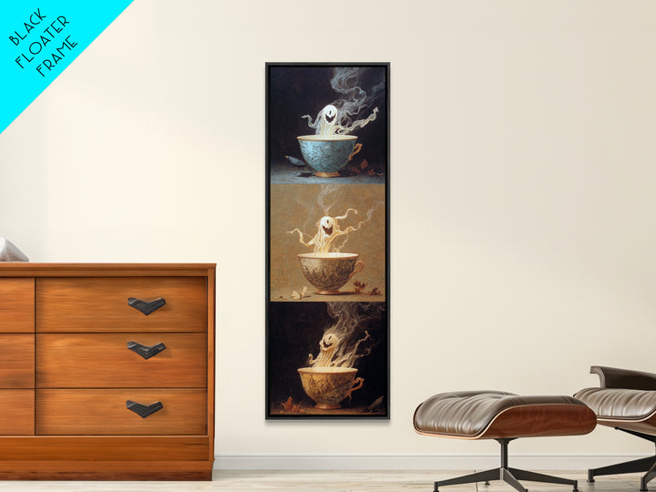 Tiny Ghosts In Teacups, Surreal Apocalyptic Art, Tall Narrow Wall Art, Macabre Wall Art, Canvas Print, Halloween Wall Art