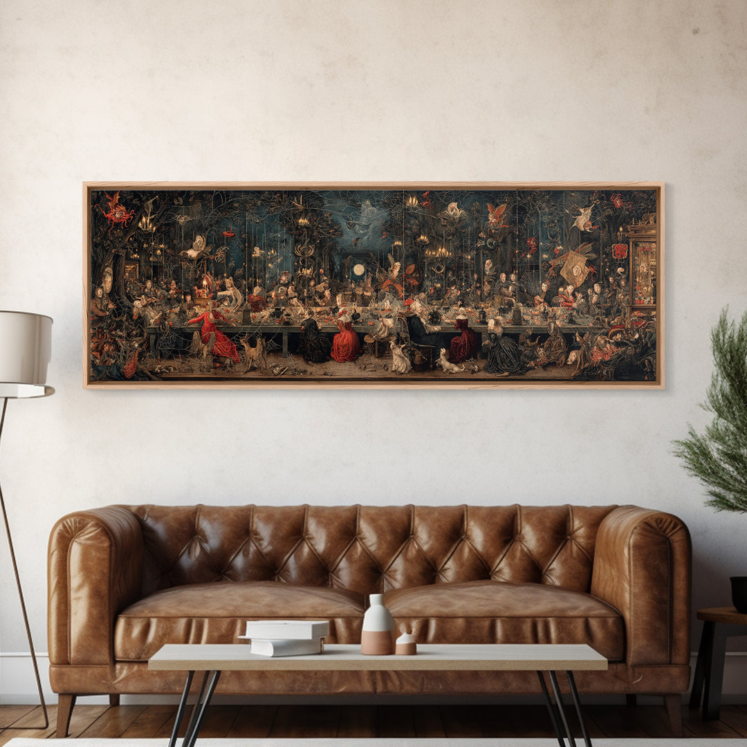 The Spider Sewing Circle, Medieval Grotesque Art, Extra Wide Wall Art, Dark Fantasy Wall Art, Framed Canvas Print, Halloween Wall Art