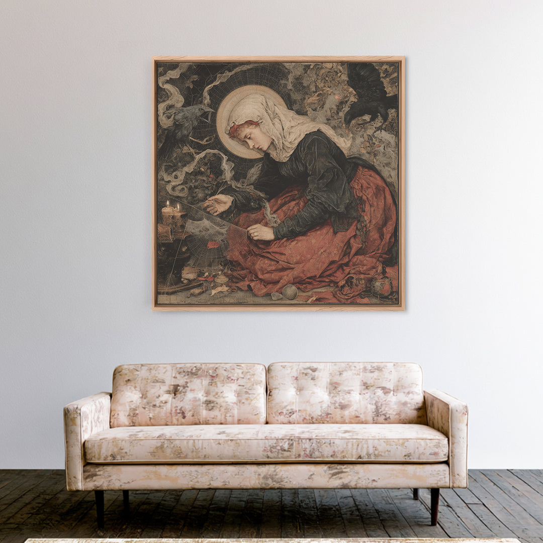 The Spider Sewing Circle, Dark Renaissance Art, Square Wall Art, Gothic Horror Wall Art, Canvas Print, Halloween Wall Art