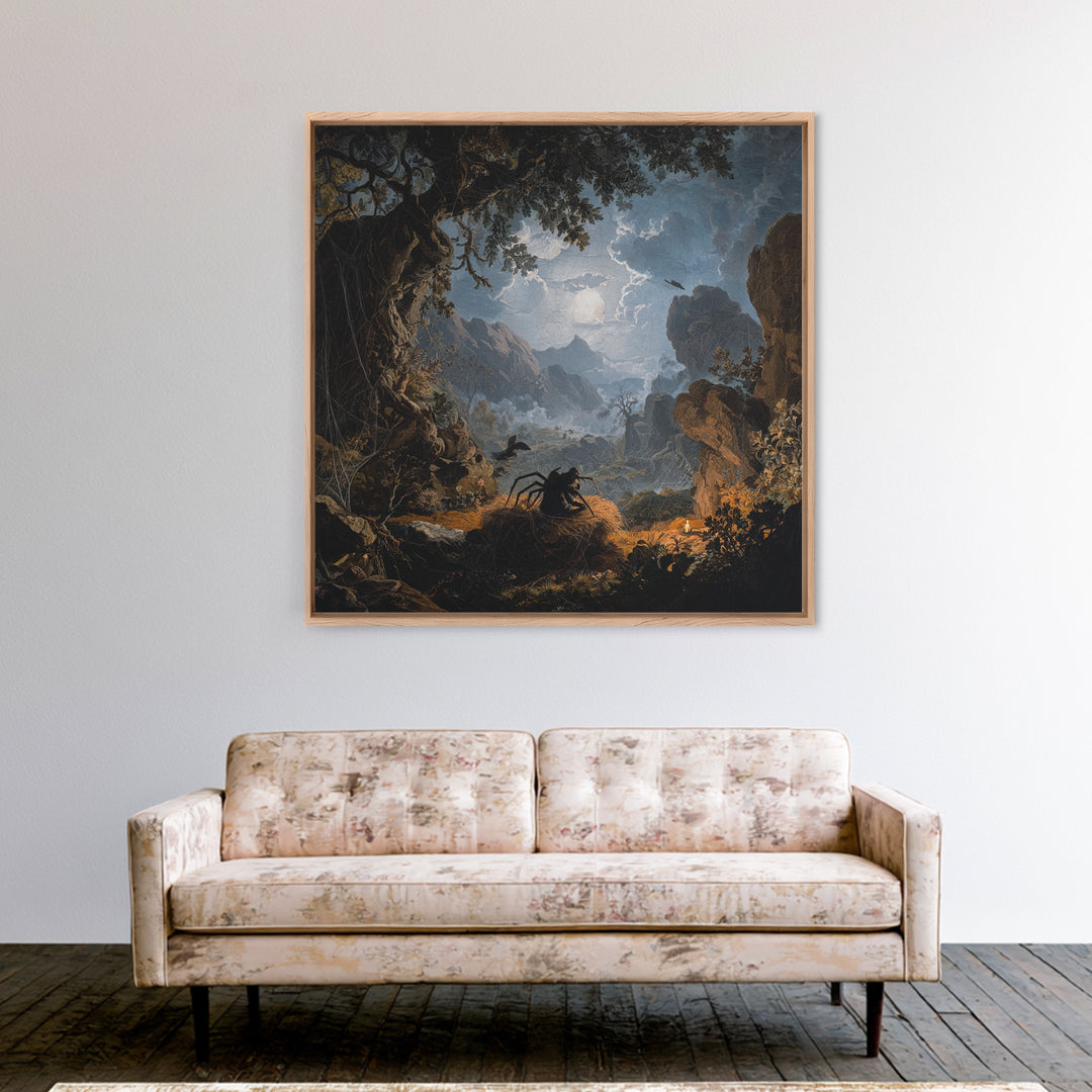 The Spider Sewing Circle, Baroque Witchcraft Art, Square Wall Art, Dark Halloween Decor, Framed Canvas Print, Halloween Wall Art