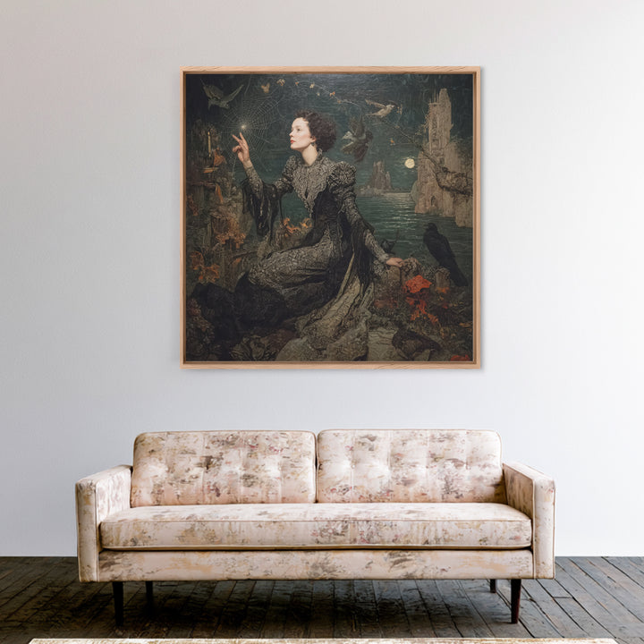The Spider Sewing Circle, Symbolist Gothic Landscape, Square Wall Art, Dark Fantasy Wall Art, Canvas Print, Halloween Wall Art