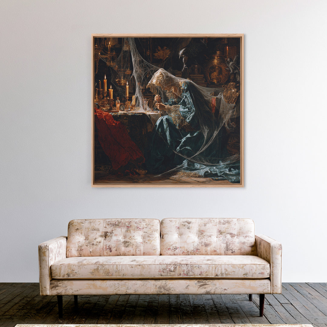 The Spider Sewing Circle, Ornate Symbolist Art, Square Wall Art, Dark Fantasy Wall Art, Framed Canvas Print, Halloween Wall Art