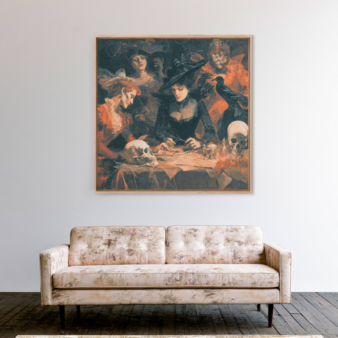 The Spider Sewing Circle, Decadent Gothic Art, Square Wall Art, Dark Halloween Decor, Canvas Print, Halloween Wall Art