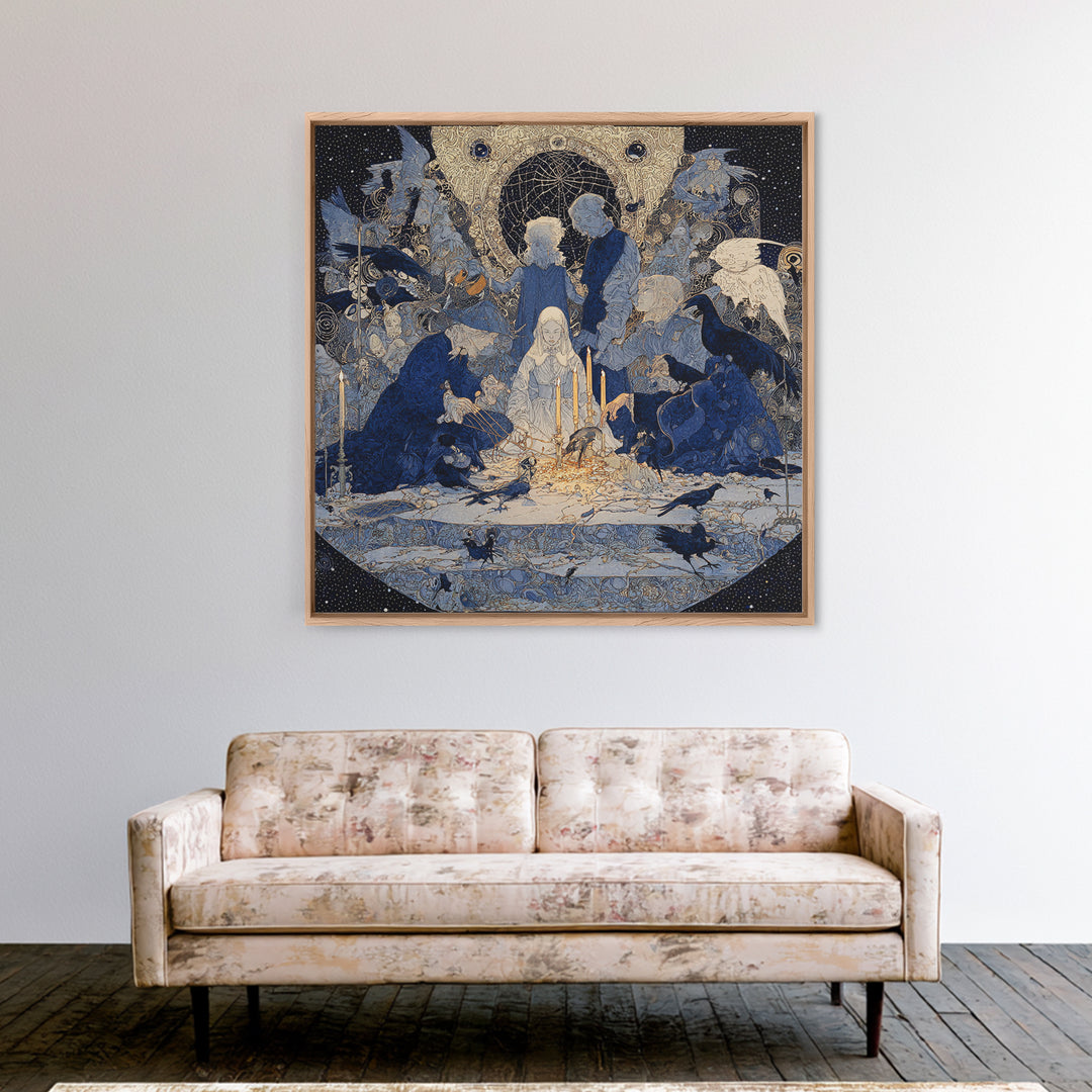 The Spider Sewing Circle, Symbolist Death Art, Square Wall Art, Gothic Horror Wall Art, Framed Canvas Print, Halloween Wall Art
