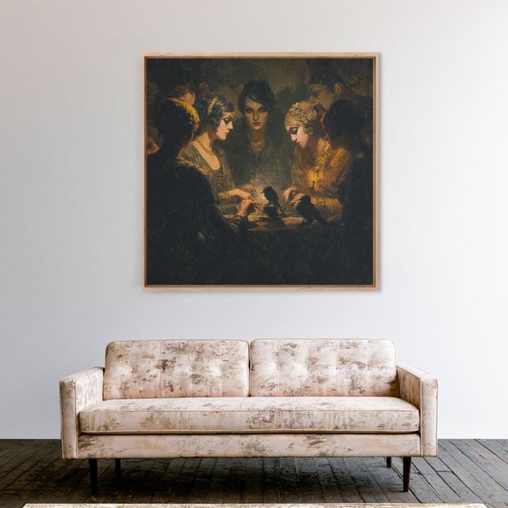 The Spider Sewing Circle, Dark Symbolist Art, Square Wall Art, Dark Fantasy Wall Art, Canvas Print, Halloween Wall Art
