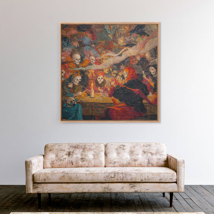The Spider Sewing Circle, Grotesque Carnival Art, Square Wall Art, Gothic Horror Wall Art, Canvas Print, Halloween Wall Art