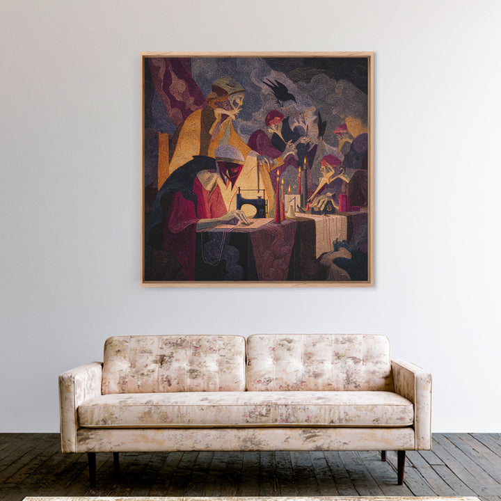 The Spider Sewing Circle, Expressionist Gothic Art, Square Wall Art, Gothic Horror Wall Art, Canvas Print, Halloween Wall Art