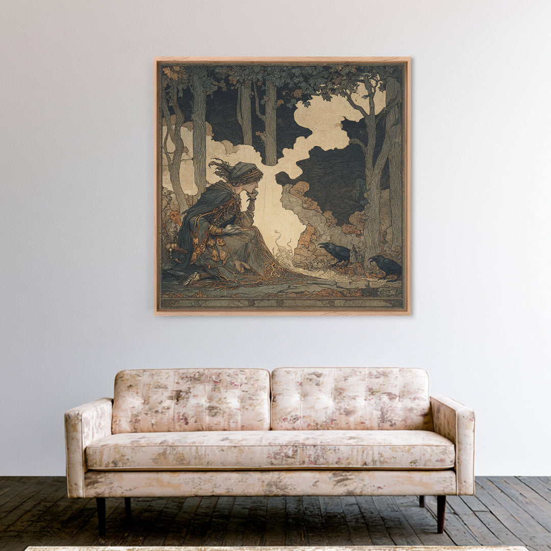 The Spider Sewing Circle, Gothic Storybook Art, Square Wall Art, Dark Fantasy Wall Art, Canvas Print, Halloween Wall Art