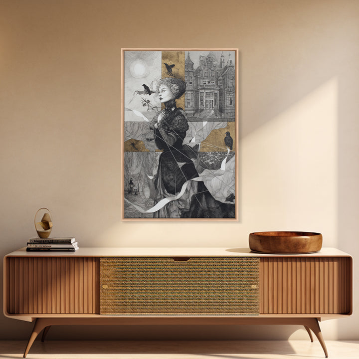The Spider Sewing Circle, Victorian Macabre Art, Vertical Wall Art, Macabre Wall Art, Framed Canvas Print, Halloween Wall Art