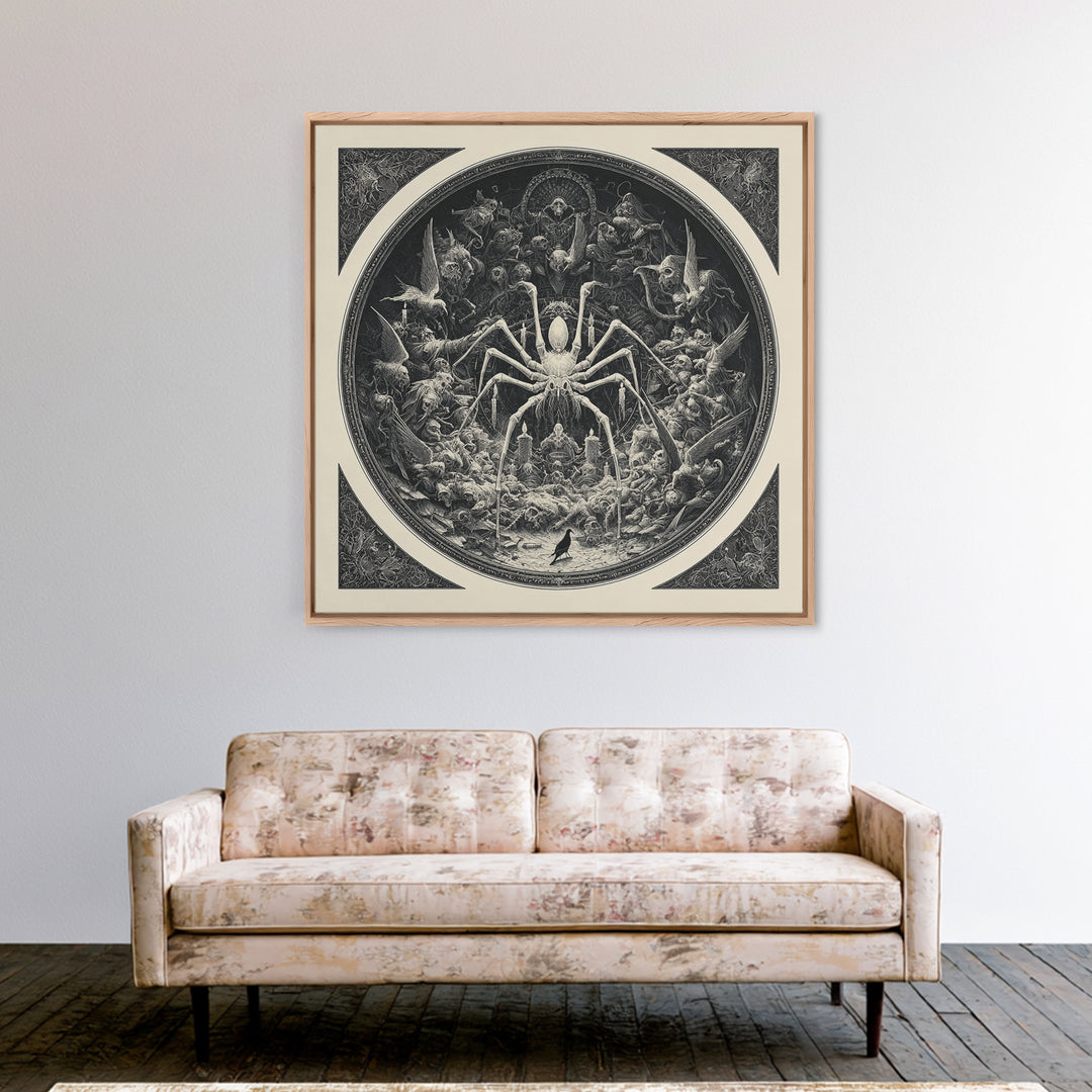 The Spider Sewing Circle, Biomechanical Horror Art, Square Wall Art, Gothic Horror Wall Art, Canvas Print, Halloween Wall Art