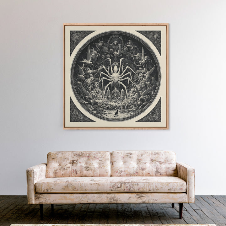 The Spider Sewing Circle, Biomechanical Horror Art, Square Wall Art, Gothic Horror Wall Art, Canvas Print, Halloween Wall Art
