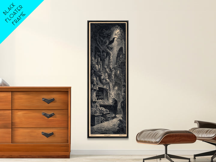 The Goblin Candy Shop, Gothic Engraving Art, Tall Narrow Wall Art, Dark Fantasy Wall Art, Framed Canvas Print, Halloween Wall Art