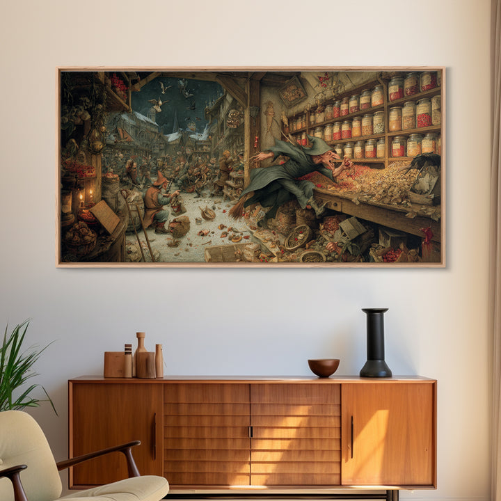 The Goblin Candy Shop, Northern Renaissance Horror, Wide Panoramic Art, Gothic Horror Wall Art, Framed Canvas Print