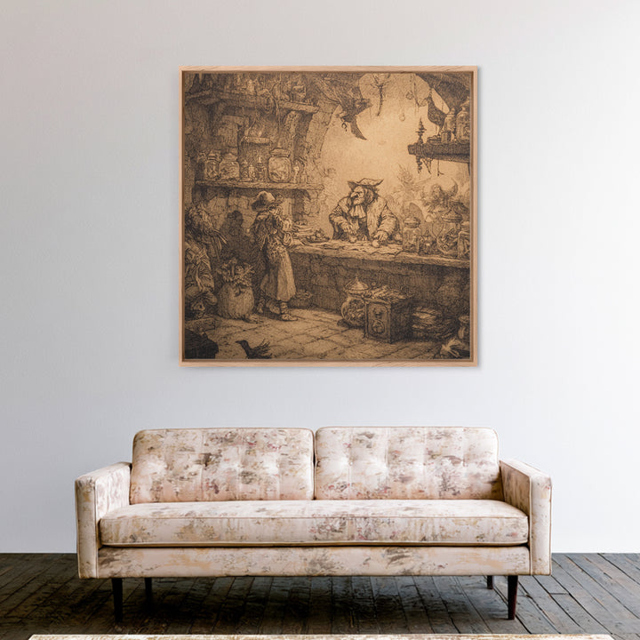 The Goblin Candy Shop, Renaissance Engraving Art, Square Wall Art, Dark Fantasy Wall Art, Framed Canvas Print, Halloween Wall Art