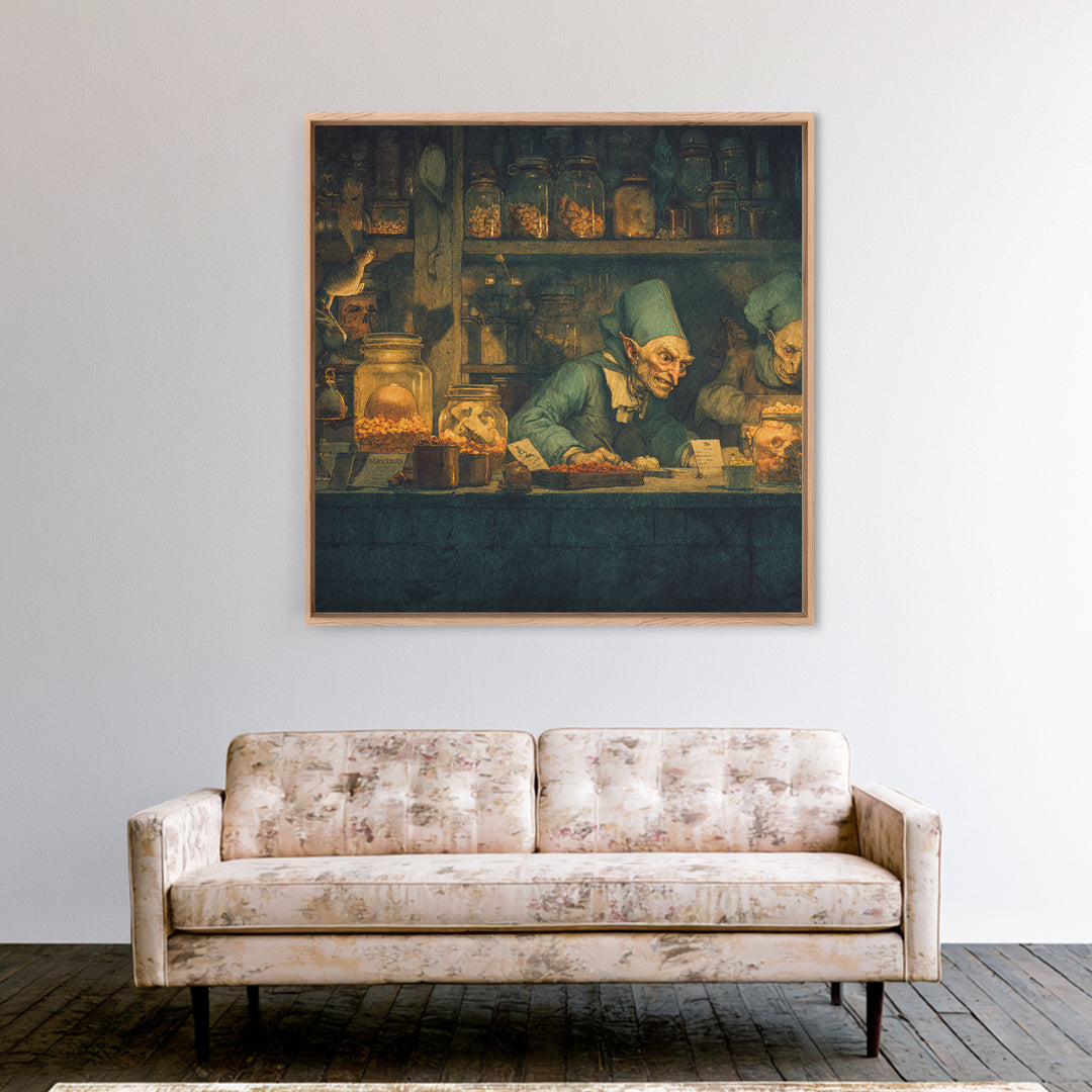 The Goblin Candy Shop, Danse Macabre Art, Square Wall Art, Gothic Horror Wall Art, Framed Canvas Print