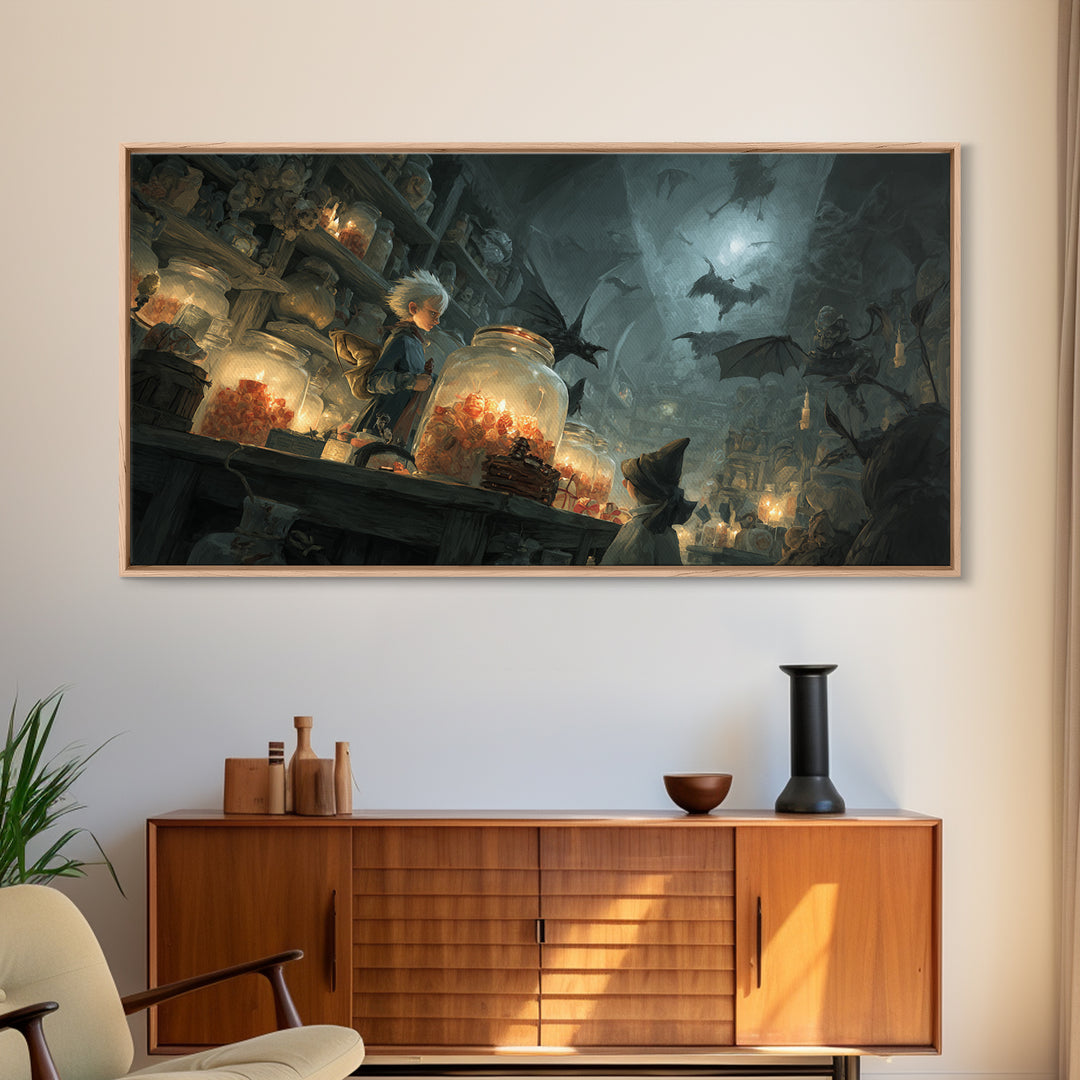 The Goblin Candy Shop, Visionary Gothic Art, Wide Panoramic Art, Dark Halloween Decor, Canvas Print, Halloween Wall Art
