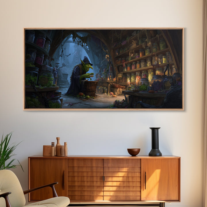 The Goblin Candy Shop, Apocalyptic Romantic Art, Wide Panoramic Art, Gothic Horror Wall Art, Framed Canvas Print, Halloween Wall Art