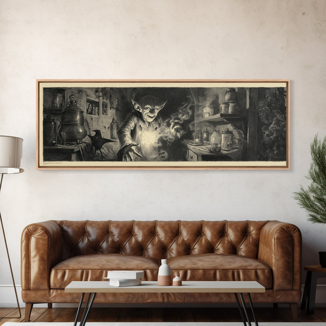 The Goblin Candy Shop, Symbolist Dream Art, Extra Wide Wall Art, Gothic Horror Wall Art, Framed Canvas Print, Halloween Wall Art