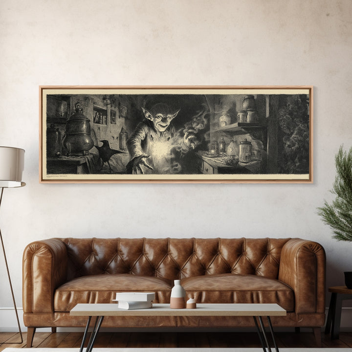 The Goblin Candy Shop, Symbolist Dream Art, Extra Wide Wall Art, Gothic Horror Wall Art, Framed Canvas Print, Halloween Wall Art