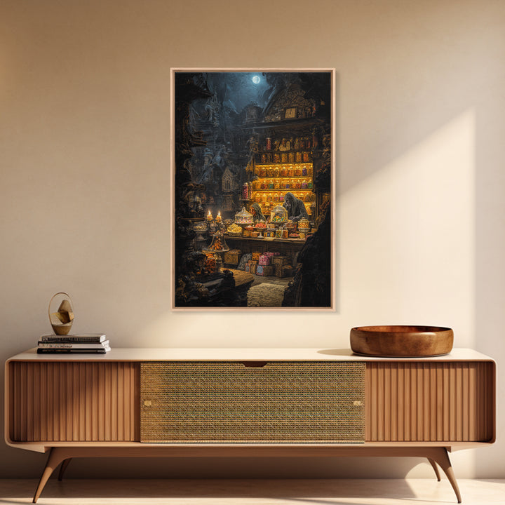 The Goblin Candy Shop, Ornate Symbolist Art, Vertical Wall Art, Macabre Wall Art, Canvas Print, Halloween Wall Art