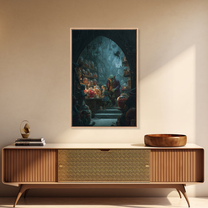 The Goblin Candy Shop, Dark Symbolist Art, Vertical Wall Art, Dark Halloween Decor, Canvas Print, Halloween Wall Art