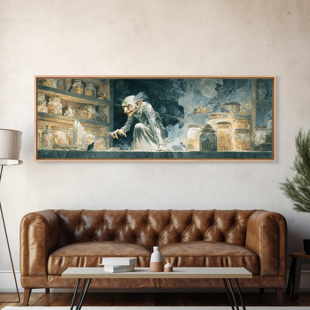 The Goblin Candy Shop, Symbolist Etching Art, Extra Wide Wall Art, Gothic Horror Wall Art, Canvas Print, Halloween Wall Art