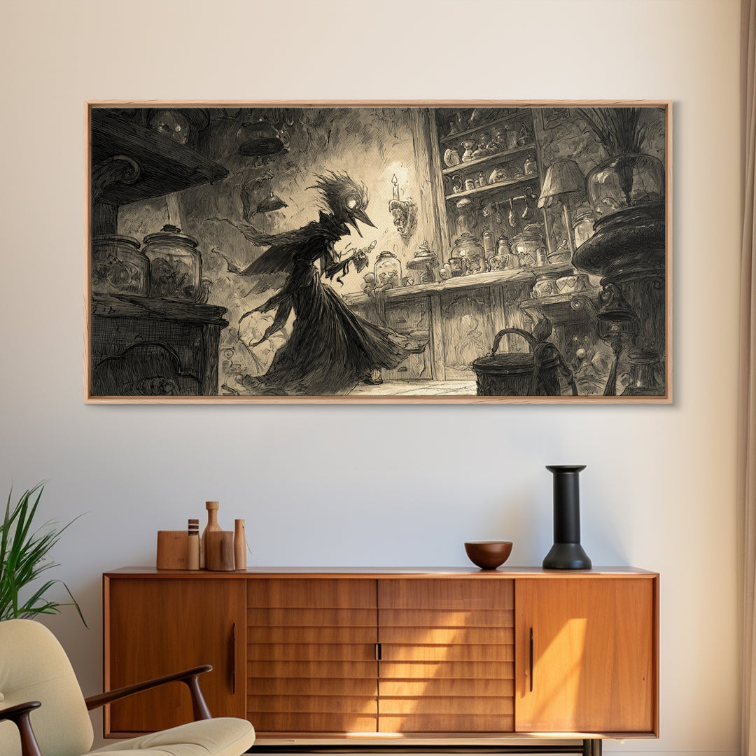 The Goblin Candy Shop, Expressionist Nightmare Art, Wide Panoramic Art, Dark Halloween Decor, Canvas Print, Halloween Wall Art