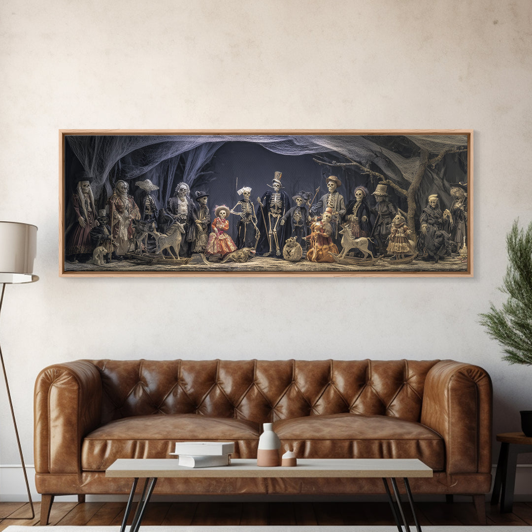 The Haunted Toy Parade, Danse Macabre Art, Extra Wide Wall Art, Dark Halloween Decor, Framed Canvas Print