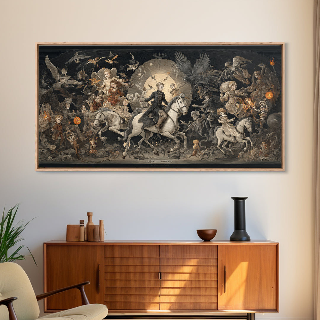 The Haunted Toy Parade, Visionary Gothic Art, Wide Panoramic Art, Dark Fantasy Wall Art, Canvas Print, Halloween Wall Art