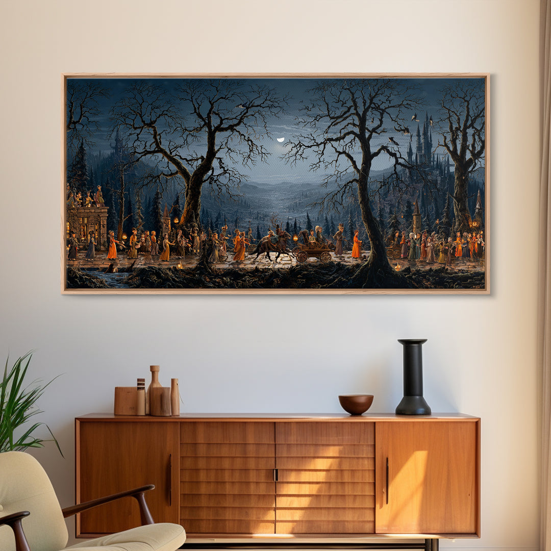 The Haunted Toy Parade, Romantic Gothic Landscape, Wide Panoramic Art, Macabre Wall Art, Canvas Print, Halloween Wall Art