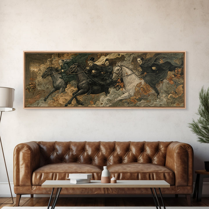 The Haunted Toy Parade, Symbolist Etching Art, Extra Wide Wall Art, Dark Halloween Decor, Framed Canvas Print, Halloween Wall Art