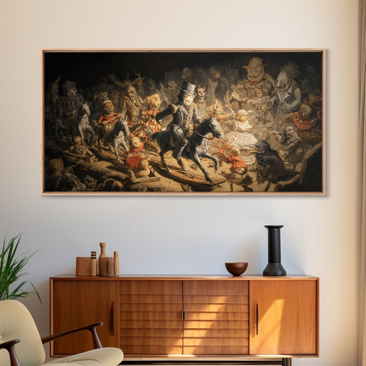 The Haunted Toy Parade, Expressionist Nightmare Art, Wide Panoramic Art, Dark Fantasy Wall Art, Canvas Print, Halloween Wall Art