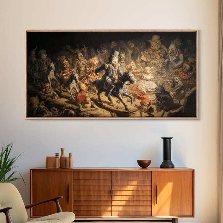 The Haunted Toy Parade, Expressionist Nightmare Art, Wide Panoramic Art, Dark Fantasy Wall Art, Canvas Print, Halloween Wall Art
