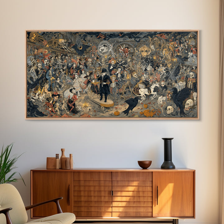 The Haunted Toy Parade, Grotesque Carnival Art, Wide Panoramic Art, Dark Fantasy Wall Art, Framed Canvas Print, Halloween Wall Art