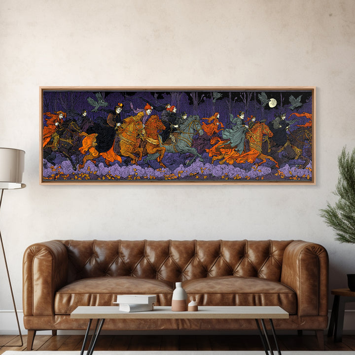 The Haunted Toy Parade, Stained Glass Gothic Art, Extra Wide Wall Art, Dark Fantasy Wall Art, Framed Canvas Print, Halloween Wall Art