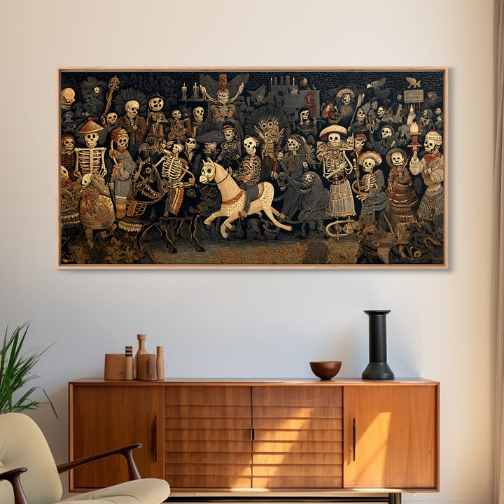 The Haunted Toy Parade, Macabre Folk Print Art, Wide Panoramic Art, Dark Halloween Decor, Canvas Print, Halloween Wall Art