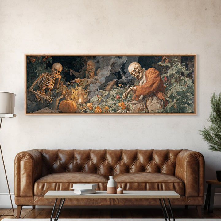 The Skeleton Gardeners, Dark Renaissance Art, Extra Wide Wall Art, Gothic Horror Wall Art, Framed Canvas Print