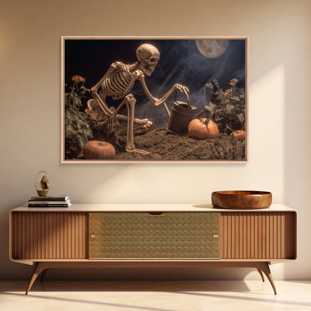 The Skeleton Gardeners, Danse Macabre Art, Landscape Wall Art, Gothic Horror Wall Art, Framed Canvas Print