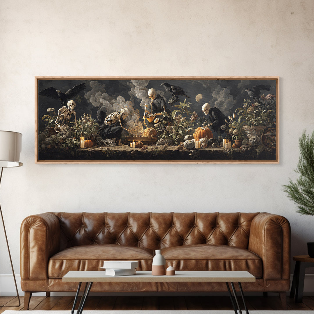 The Skeleton Gardeners, Gothic Nightmare Art, Extra Wide Wall Art, Macabre Wall Art, Canvas Print, Halloween Wall Art